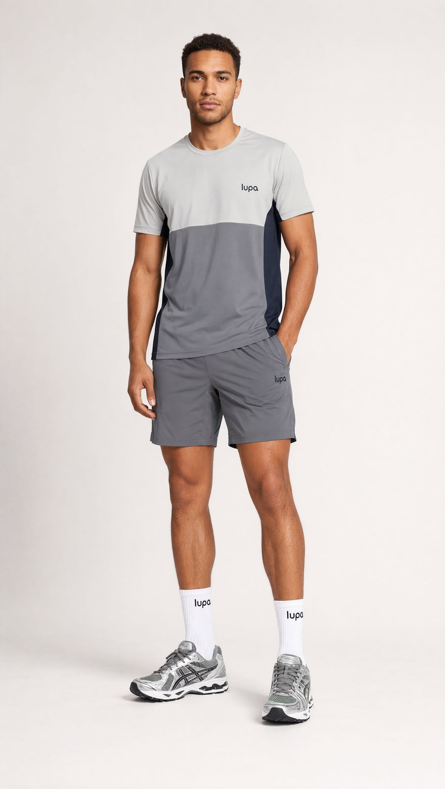 Barcelona Colour Block Tee - Mid Grey/Light Grey